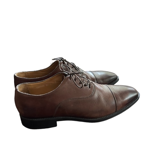 SANTONI Italy | Darian Brown Leather Lace Up Plain Cap Toe Oxfords | Men's 8 1/2 - Picture 3 of 8